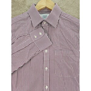 Charles Tyrwhitt Dress Shirt Slim Fit Burgundy and White Stripes Button-down